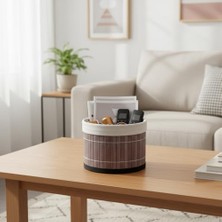 Larskas Deconox Yuvarlak Bambu Düzenleyici ve Saklama Sepeti – Çok Amaçlı Banyo, Makyaj ve Ofis Organizeri, Kumaş Astarlı Dekoratif Silindir Kutu (18X13 Cm, Gri)