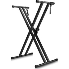 Larskas Klavye Standı, Çift Destekli Klavye Standı, Güvenlik Kayışlı, Yüksekliği Ayarlanabilir, 25 – 93 cm Arasında 7 Kademeli, x Şeklinde Piyano Standı, Katlanabilir ve Çıkarılabilir, 54/76 Tuşlu Elektronik