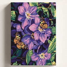 Larskas Sayılarla Boyama Tuval Hobi Seti Mor Çiçek Kelebek Temalı Fırça ve Boya Dahil Set (Çıtalı) 40X50 cm Kendin Yap Sayılarla Tuval Boya Kiti (Kasnaklı)