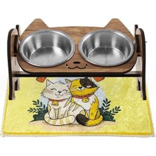 Larskas Gobypet Ahşap Kedi  ve Su Kabı ile Kedi Köpek Paspası - Demonte Kedi  Su Kabı, Çift Hazneli Seramik  ve Su Kabı - Ayarlanabilir  Kabı (Gri Metal)
