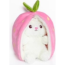 Larskas Pelüş Çilek Tavşan,fermuarlı Meyve Çantasında Nakışlı,40 Cm,pembe, Kırmızı, Karpuz, Ananas, Havuç Model Seçenekleri,paskalya,çilek Tavşan (Pembeçilek)