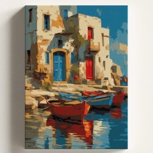 Larskas Sayılarla Boyama Tuval Hobi Seti Köyevi Sandal Temalı Fırça ve Boya Dahil Set (Çıtalı) 40X50 cm Kendin Yap Sayılarla Tuval Boya Kiti (Kasnaklı)