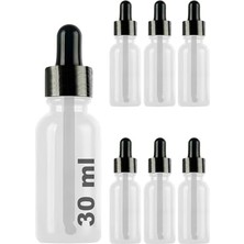Larskas Afracam 30 ml Metal Kapaklı Damlalık Dropper Şişesi Serum 30 cc Cam Şişe 6 Adet (Siyah Kapak, Şeffaf)