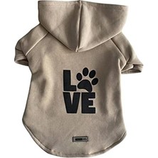 Larskas Kapişonlu Sweatshirt Köpek ve Kedi Kıyafeti - Bej Love S Beden