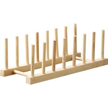 Larskas Promosyonca Ahşap Tabaklık, Doğal Ahşap Mutfak Organizeri, 28X13X10 Cm, 6 Bölmeli Tabak Tutucu