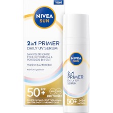 Larskas Nıvea Sun SPF50 Nemlendirici Primer Serum 30ML, Makyaj Bazı, Hyaluron, Antioksidan, Yüksek Güneş Koruyucu
