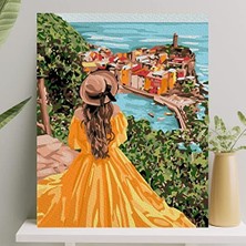 Larskas Sayılarla Boyama Tuval Seti Fırça Boya Dahil (Çıtalı) 40X50 cm - Sarı Elbiseli Kız