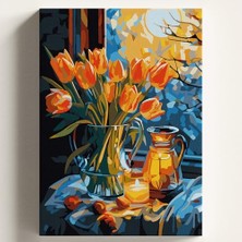 Larskas Sayılarla Boyama Tuval Hobi Seti Laleler ve Gece Temalı Fırça ve Boya Dahil Set (Çıtalı) 50X70 cm Kendin Yap Sayılarla Tuval Boya Kiti (Kasnaklı)