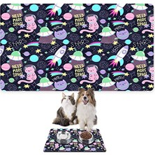 Larskas Monnhein  ve Su Evcil Hayvan Beslenme Matı, Kolay Temizlenen Emici Su Geçirmez Kumaş, Küçük Orta Boy ve Büyük Kedi ve Köpekler Için Dayanıklı Köpek Kedi Paspas (40X60, Uzaylı Kedi)