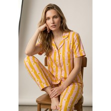 Morro Kadın Mint Ayıcık Desenli Cepli Pamuklu Kısa Kollu Pijama Takımı