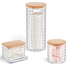 Larskas Deconox Diamond Ahşap Kapaklı 3'lü Organizer Set, Diamond Model Modern Pamukluk Düzenleyici Şık 3'lü Pamukluk Set - Şık ve Fonksiyonel Ahşap Kapaklı 3'lü Organizer Set
