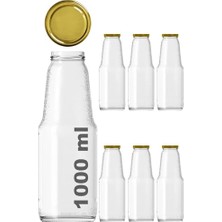 Larskas 1000 ml Şeffaf Meyve Suyu Şişesi, Meşrubat, Limonata Şişesi Metal Kapaklı 1000 cc Boş Cam Şişe (6, Altın Kapak, 1000, Mililitre)