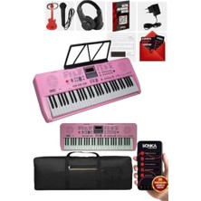 Larskas Midex PS-1800PK-H 61 Tuşlu Kaliteli Pembe Org Dijital Ekranlı Kulaklık Çanta Notalık Adaptör Sticker Metod
