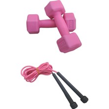Empressco Mini Pembe Plastik Dambıl 2'li Set + Pembe Atlama Ipi, Spor Için Idealdir
