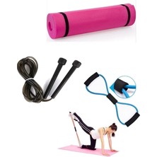 Empressco Pembe Pilates ve Yoga Matı, Atlama Ipi, Sekizgen Direnç Lastiği Seti