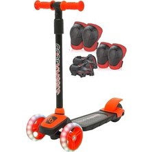 Larskas 3 Tekerlekli Işıklı Çocuk Scooter-Turuncu- Işıklı Ayarlanabilir 3-7 Yaş + Koruyucu Set