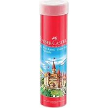 Larskas Faber-Castell Kuru Boya Kalemi, Kırmızı Metal Tüp Kutu, 24 Renk, Tam Boy, Kalemtıraş Hediyeli, Yumuşak Mineli, Kırılmaya Dayanıklı Uçlar, Kolay Açılır
