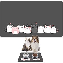 Larskas Monnhein  ve Su Evcil Hayvan Beslenme Matı, Kolay Temizlenen Emici Su Geçirmez Kumaş, Küçük Orta Boy ve Büyük Kedi ve Köpekler Için Dayanıklı Köpek Kedi Paspas (40X60, Cute Gri)