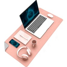 Larskas Klasse Çift Renk Dikişli Pu Deri Masa Matı 80X40 cm Mousepad, Su Geçirmez Masa Sümeni, Çift Taraflı Kullanım, Dizüstü Bilgisayar/ofis/ev Için, Kaymaz Taban (Pembe ve Gri)
