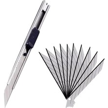 Larskas 1 Adet Ince Metal Gövdeli Maket Bıçağı Cep Tipi Mini Ince Falçata 10LU Yedek Uçlu Set
