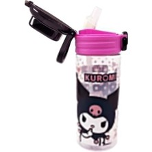 Larskas 500ML Kuro Temalı Lislı Yumuşak Silikon Pipetli Kulplu Kilitlenebilir Su Matarası (Pembe-Siyah)