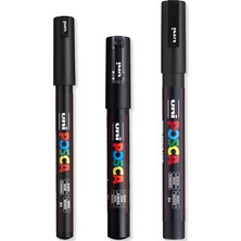 Karahanbey Posca - Ultra Ince - Ince Boya Marker Kalem Seti - Pc-1mr, Pc-1m, Pc-3m - Siyah Mürekkep - 3'lü Pak