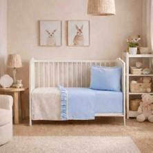 Sall Home Mavi Ekru Dantel Detaylı Fırfırlı Bebek Pike Takımı