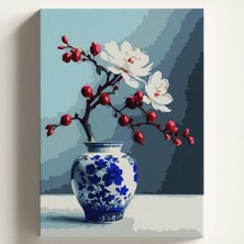 Larskas Sayılarla Boyama Tuval Hobi Seti Kiraz Vazo Temalı Fırça ve Boya Dahil Set (Çıtalı) 40X50 cm Kendin Yap Sayılarla Tuval Boya Kiti (Kasnaklı)