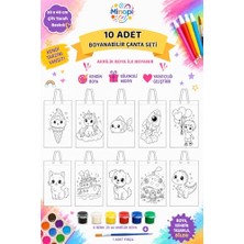 Larskas 10 Adet Boyanabilir Bez Çanta Seti 30X40 cm – 6 Renk Akrilik Boya ve Fırça Dahil