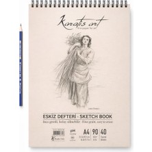Larskas A4 Eskiz Defteri, Ince Grenli, Kolay Silinebilir Ph Nötr Kağıt, Spiralli Sketch Book, 90 G/m², 40 Yaprak, Çizim ve Karakalem Için