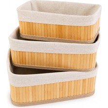 Larskas Bambu Organizer Sepet 3’lü Set – Kumaş Kaplı Dekoratif Saklama Kutusu, Çok Amaçlı Düzenleyici (Banyo, Mutfak, Dolap)