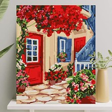 Larskas Sayılarla Boyama Tuval Seti Fırça Boya Dahil (Çıtalı) 40X50 cm - Kırmızı Kapı