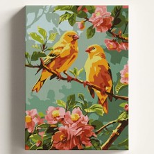 Larskas Sayılarla Boyama Tuval Hobi Seti, Sarı Kanarya Temalı Fırça ve Boya Dahil Set (Çıtalı) 50X70 Cm, Kendin Yap Sayılarla Tuval Boya Kiti (Kasnaklı)