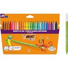 Larskas Bıc Kids Kid Couleur Ultra Yıkanabilir Keçeli Boya Kalemi 24 Renk, Kolayca Çoğu Kumaştan Çıkar, Su Bazlı Keçeli Kalem