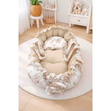 Sall Home Bej Koala Desenli Fırfırlı Baby Nest (Babynest) – Yenidoğan Bebek Yatağı 🤍