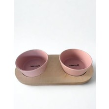 MarkEntegra 16 cm Çift Tablalı Pembe Seramik Mama ve Su Kabı