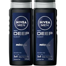 Larskas Nivea Men Erkek Deep Dimension Banyo ve Duş Jeli 500ML, 3ü 1 Arada Komple Bakım, Vücut Saç Yüz, X2 Adet