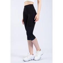 The Step Sports Snc Kadın Siyah Cepli Yüksek Bel Toparlayıcı, Kapri Yoga Tayt 19"