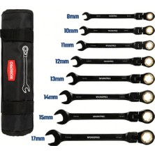 Karahanbey Workpro WP202603 8-17MM 8 Parça Cr-V Profesyonel Mafsallı Cırcır Kombine Anahtar Takımı + Bez Taşım