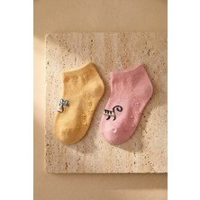 Bony Socks Bebek Kedi Desenli 2'li Step Çorap Pembe-Kahverengi