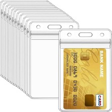 Aputue Kart Koruyucu Card Protector, 50 Adet Dikey Şeffaf Pvc Kimlik Tutucu, Su Geçirmez Kilitli Fermuarlı Yaka Kartı Kabı, Okul ve Ofis Için Dayanıklı Plastik Kılıfı Koruması Düzenleyici