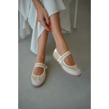 Selin Shoes Linoa Tek Cırt Hasır Işleme Detay Kadın Spor Ayakkabı- Bej