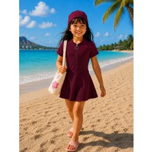 My Kids Wear Kız Çocuk  Kısa Kollu Fermuarlı Mayo Uv Korumalı Deniz ve Havuz Mayosu 12859