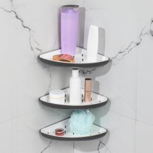 Porsima 0447 3'lü Istiridye Banyo Köşe Rafı - Yapışkanlı Duş Rafı Banyo Düzenleyici Organizer - Antrasit
