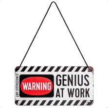 Nostalgic-Art 28007 Dikkat – Genius At Work / Sac Levha / Haengeschild / Kapı Levhası / Dahil, 10 x 20 cm