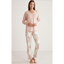 Alın A326 Floral Çiçek Desen Likralı Pijama Takım