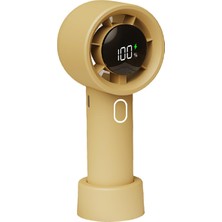 Robeve Cırak Turbo El Vantilatörü 100 Kademeli Ayarlı Güçlü Rüzgar Taşınabilir Fan LED Ekranlı Usb-C Şarjlı Sessiz Mini Vantilatör Masaüstü ve Elde Kullanım El Fanı Mini Vantilatör Mini Fan (Sarı)