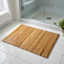 Bambu Banyo Matı, Kaydırmaz Tpe Tabanlı, Suya Dayanıklı, Rulo Yapılabilir, 45X68 Cm, Banyo ve Mutfak Için