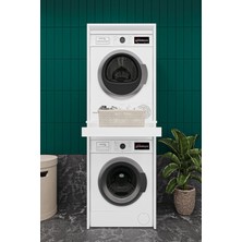 Asra Trend Beyaz Bd-05 Çamaşır ve Kurutma Makinesi Dolabı 65X60X194 cm Çekmeceli Ara Raflı Üst Üste Yerleşim ÜNITESI%100 Mdflam Banyo Düzenleyici