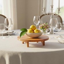 Deconox Akasya Ayaklı Yuvarlak Kesim Panosu ve Sunum Tahtası - Doğal Ahşap Et, Peynir ve Steak Servisliği - 25 cm Dekoratif Mutfak Standı